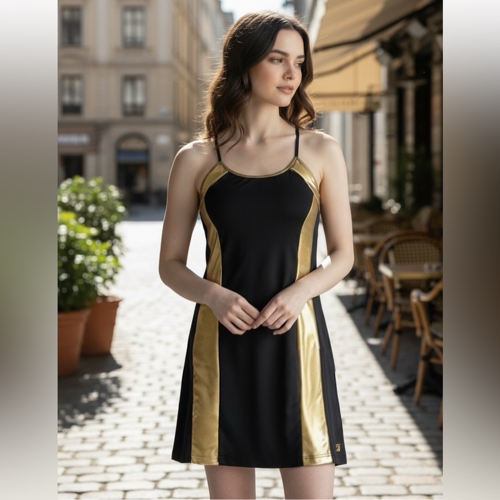 Sports Illustrated Swim Black and Gold Halter Sundress, New With Tags, Size: M